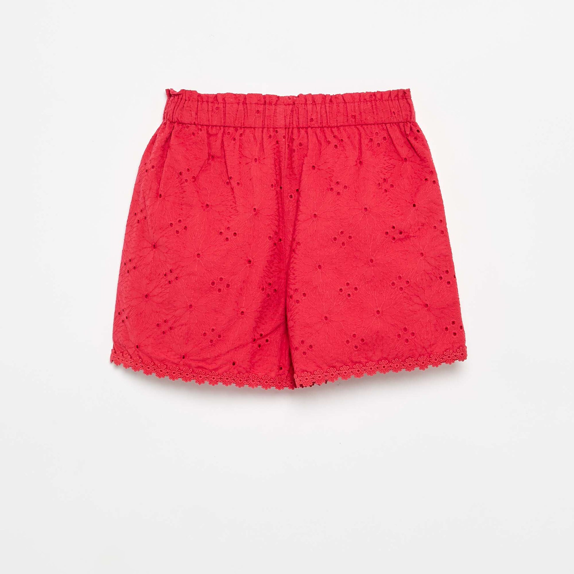 Red shorts with broderie anglaise RED