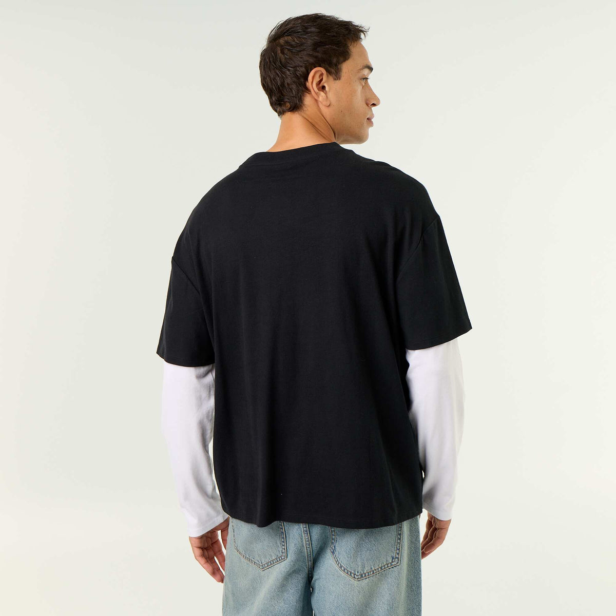 2-in-1 effect long-sleeve t-shirt BLACK