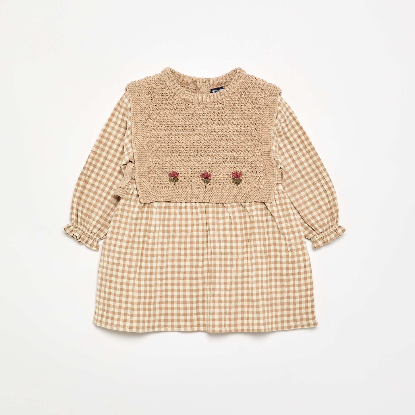 2-in-1 Effect Dress with Knitted Top BEIGE