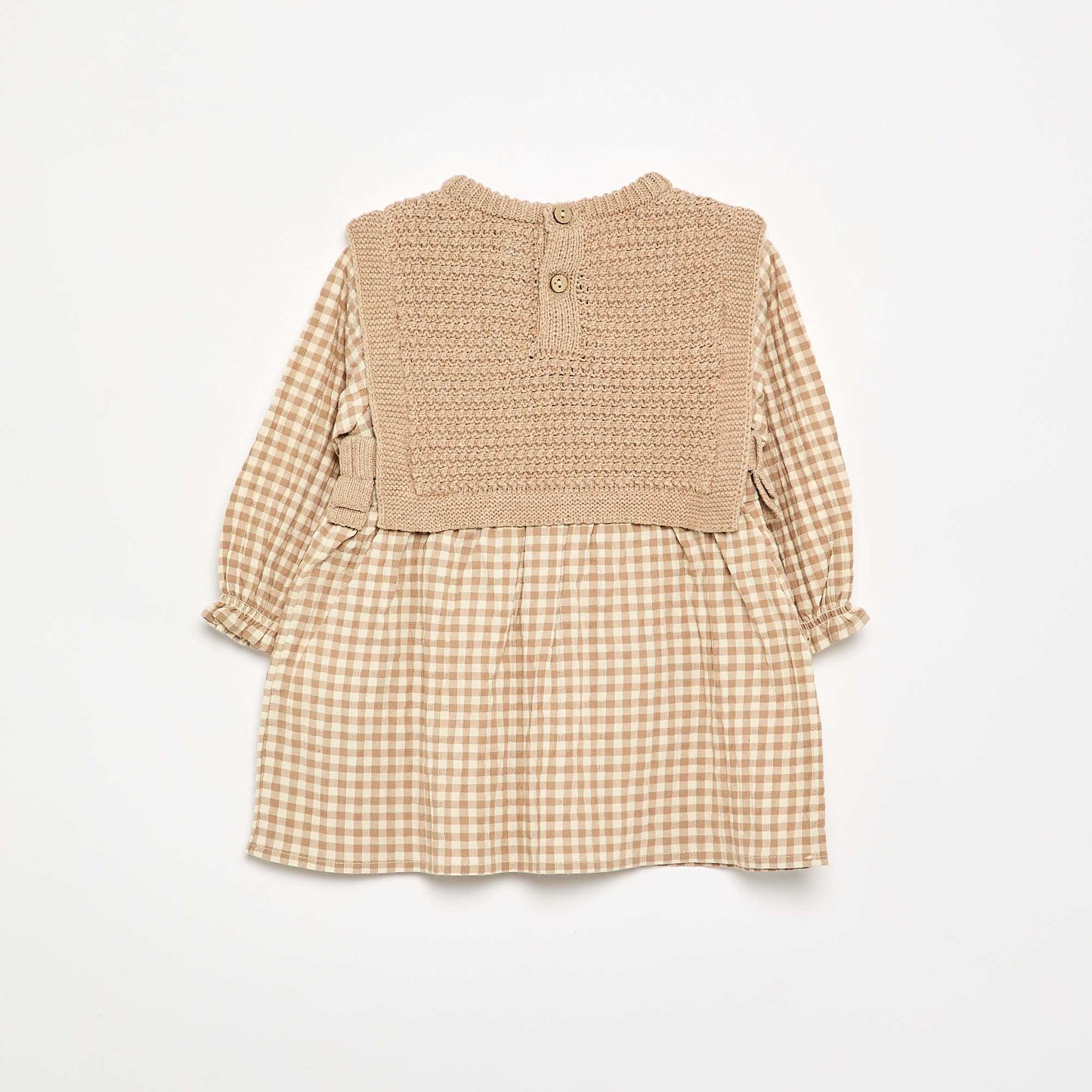 2-in-1 Effect Dress with Knitted Top BEIGE