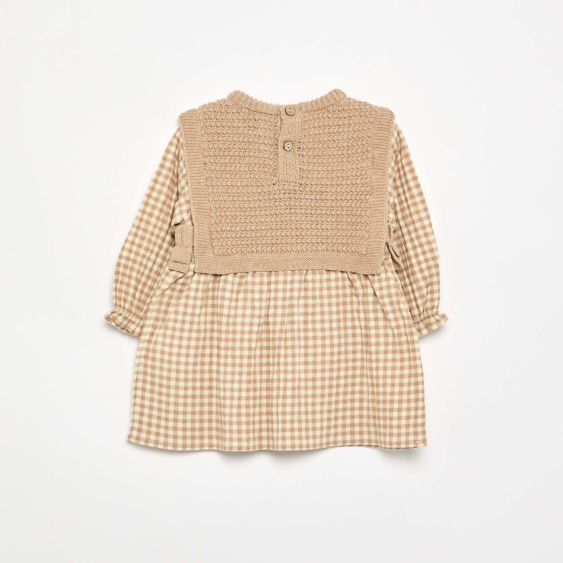 2-in-1 Effect Dress with Knitted Top BEIGE