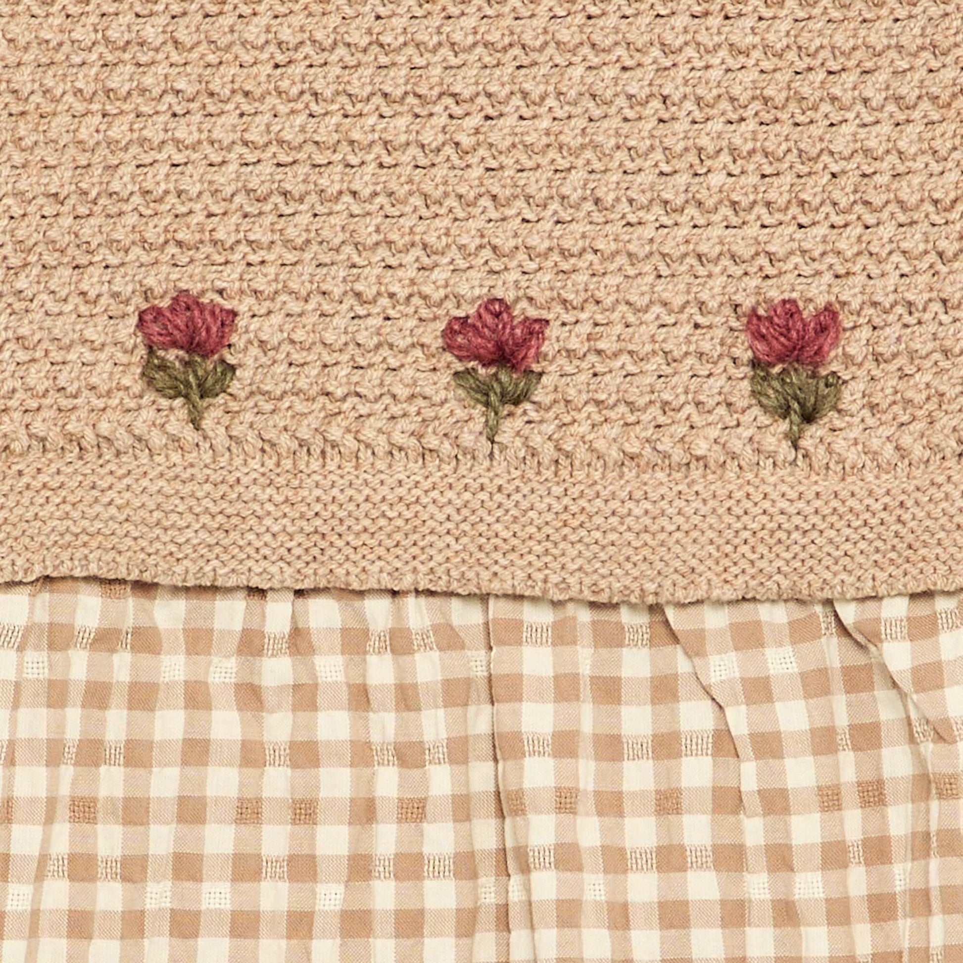 2-in-1 Effect Dress with Knitted Top BEIGE