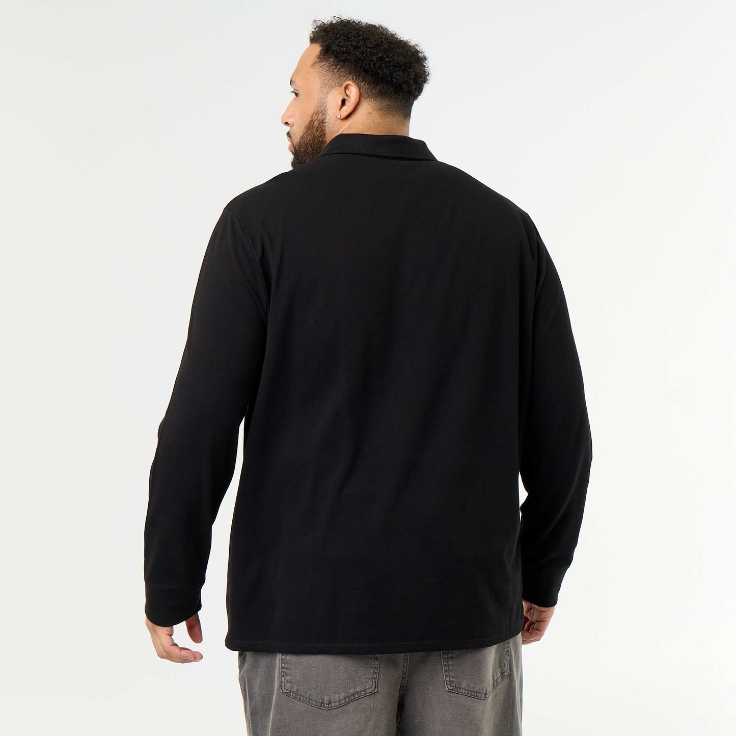 Long-sleeved pique knit polo BLACK