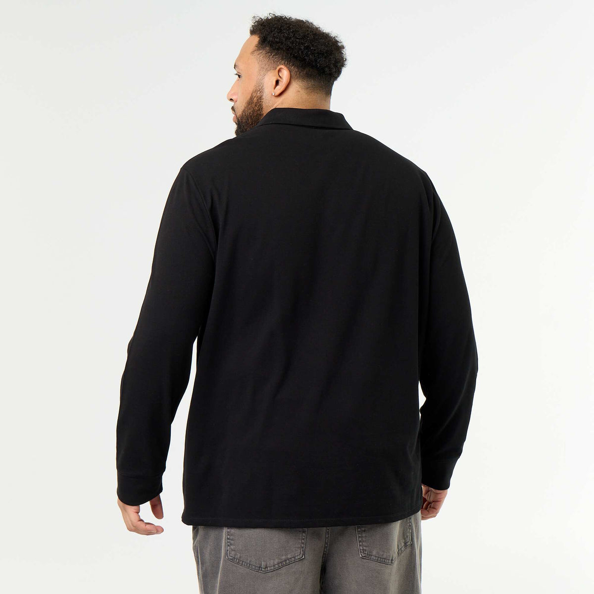 Long-sleeved pique knit polo BLACK