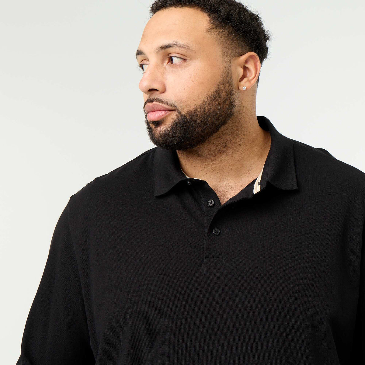 Long-sleeved pique knit polo BLACK