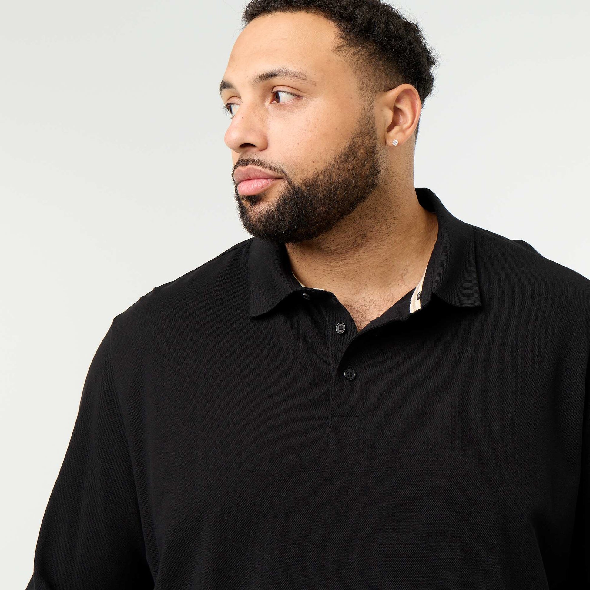 Long-sleeved pique knit polo BLACK