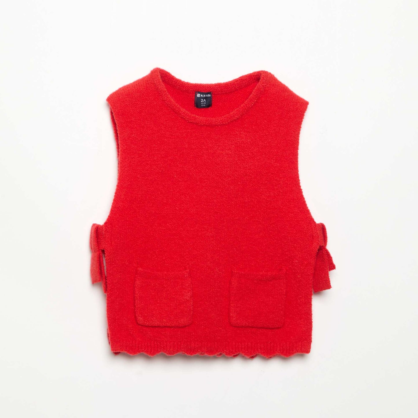 Sleeveless sweater with removable scarf RED