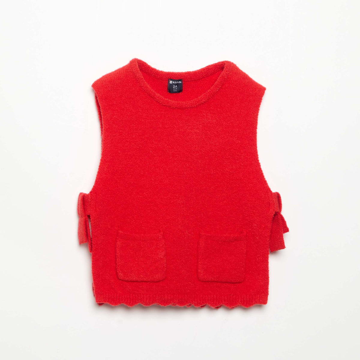 Sleeveless sweater with removable scarf RED