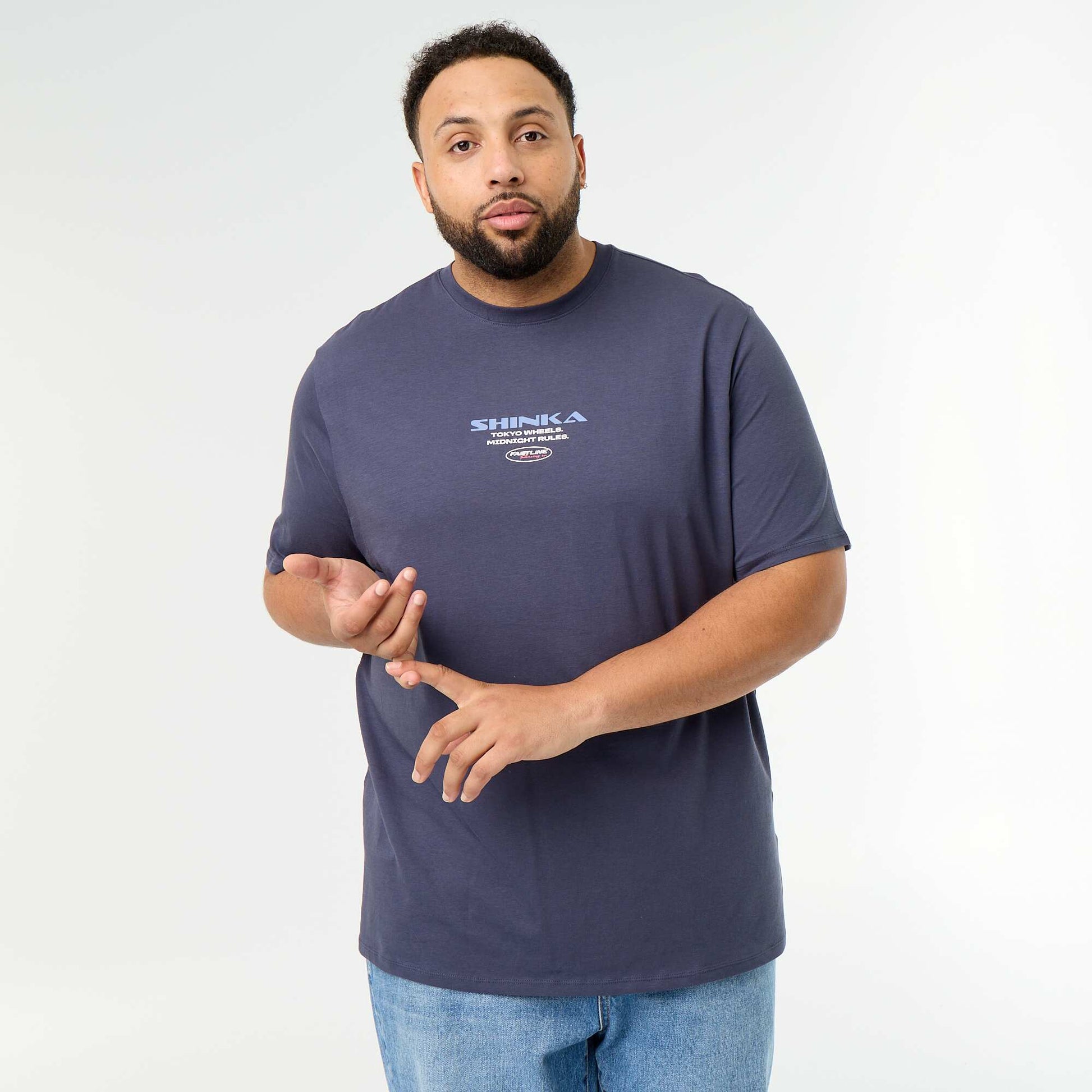 Short-sleeved printed jersey T-shirt BLUE