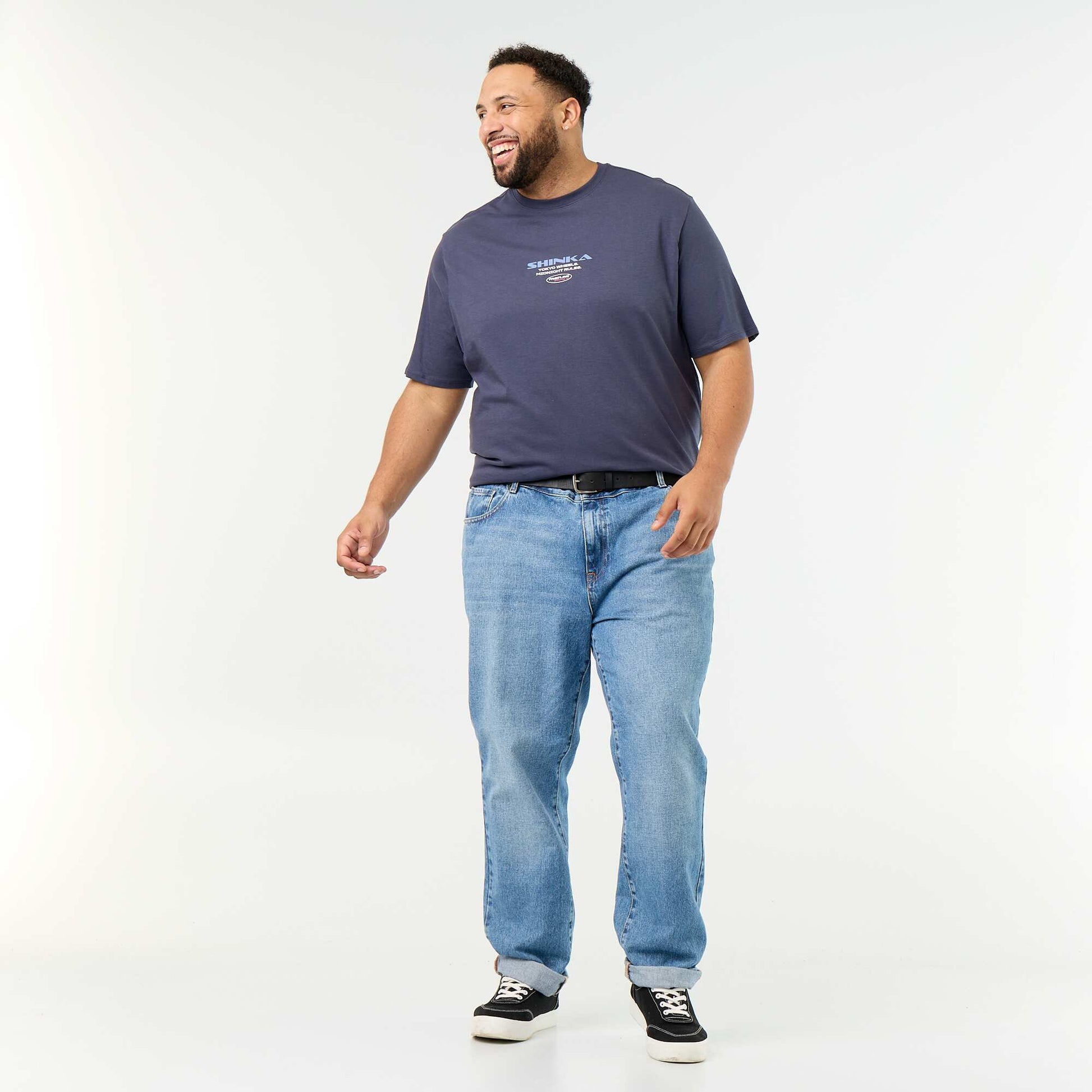 Short-sleeved printed jersey T-shirt BLUE