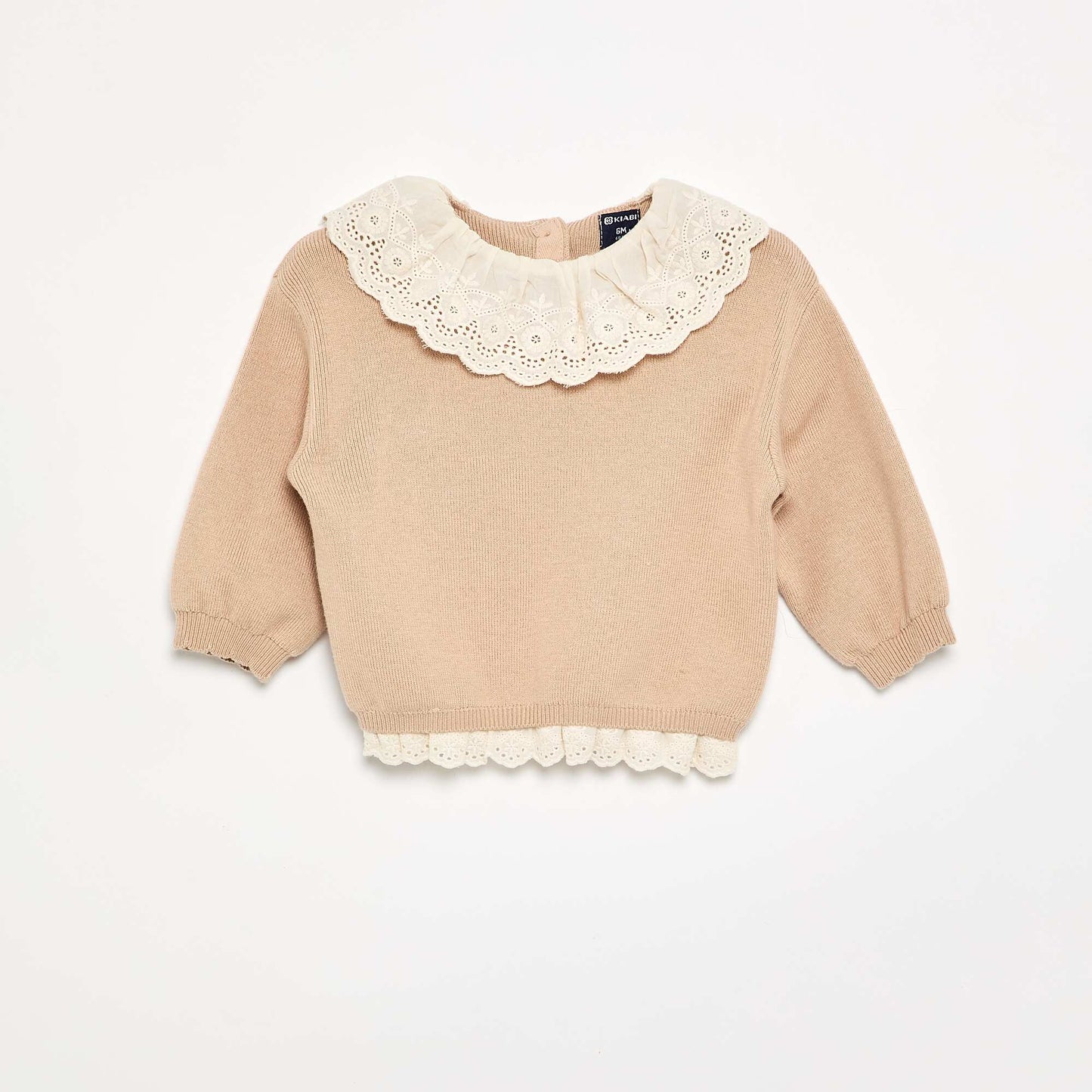 Sweater with charming Broderie Anglaise collar BEIGE