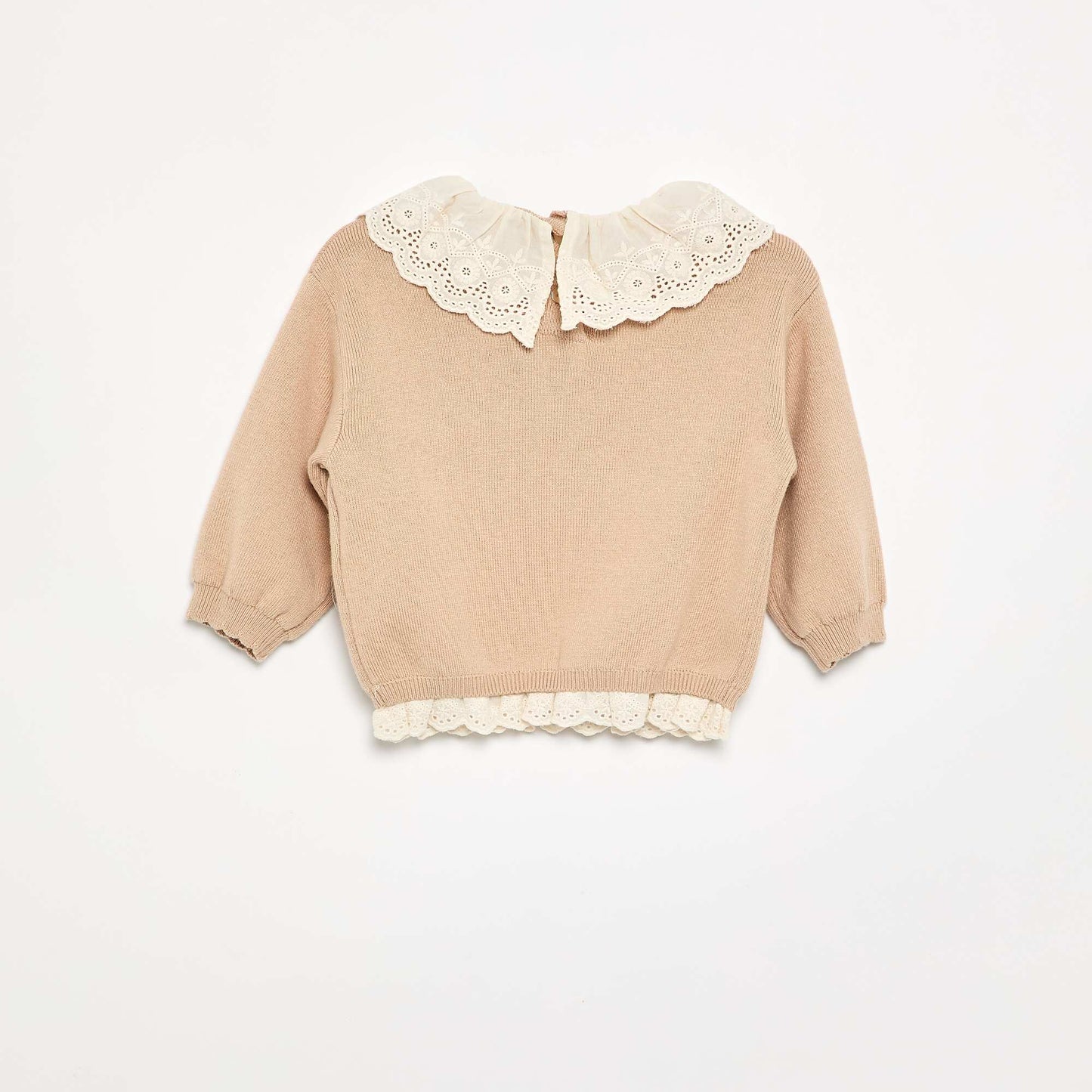 Sweater with charming Broderie Anglaise collar BEIGE