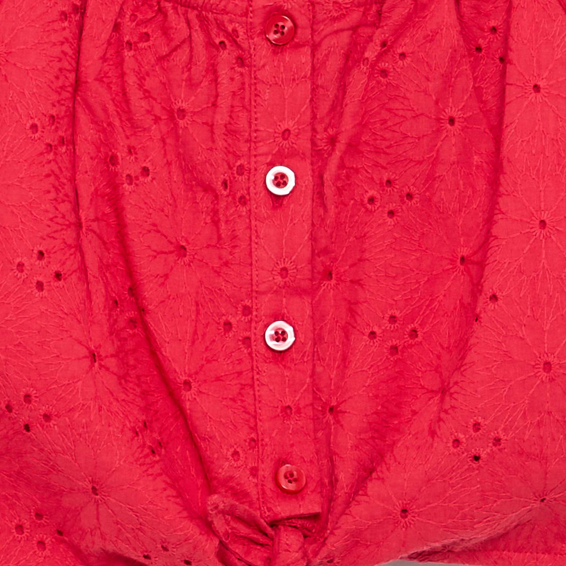 Plain blouse with broderie anglaise RED