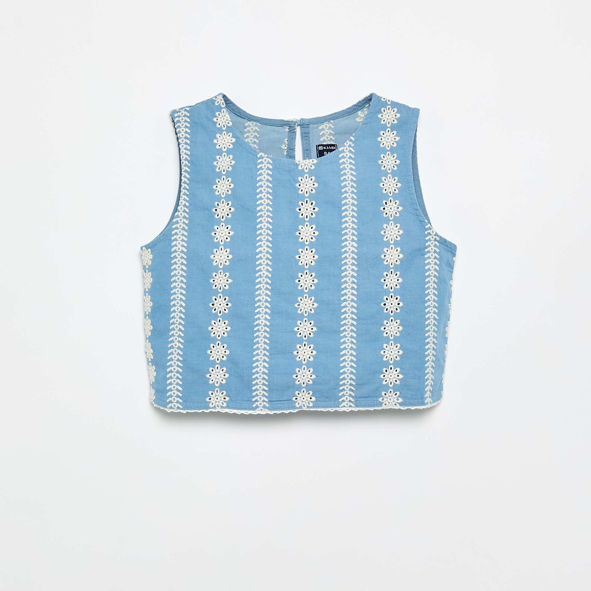 Sleeveless Blouse with All-Over Embroidery BLUE