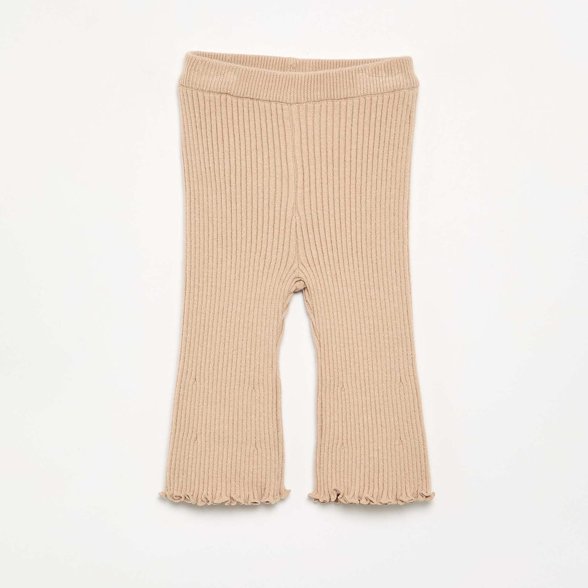 Solid Ribbed Knit Leggings BEIGE