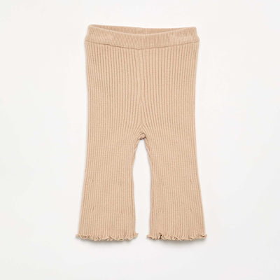 Solid Ribbed Knit Leggings BEIGE