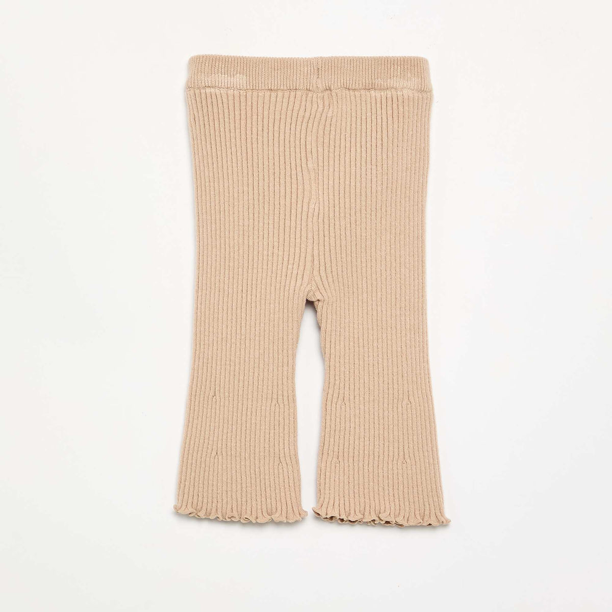 Solid Ribbed Knit Leggings BEIGE