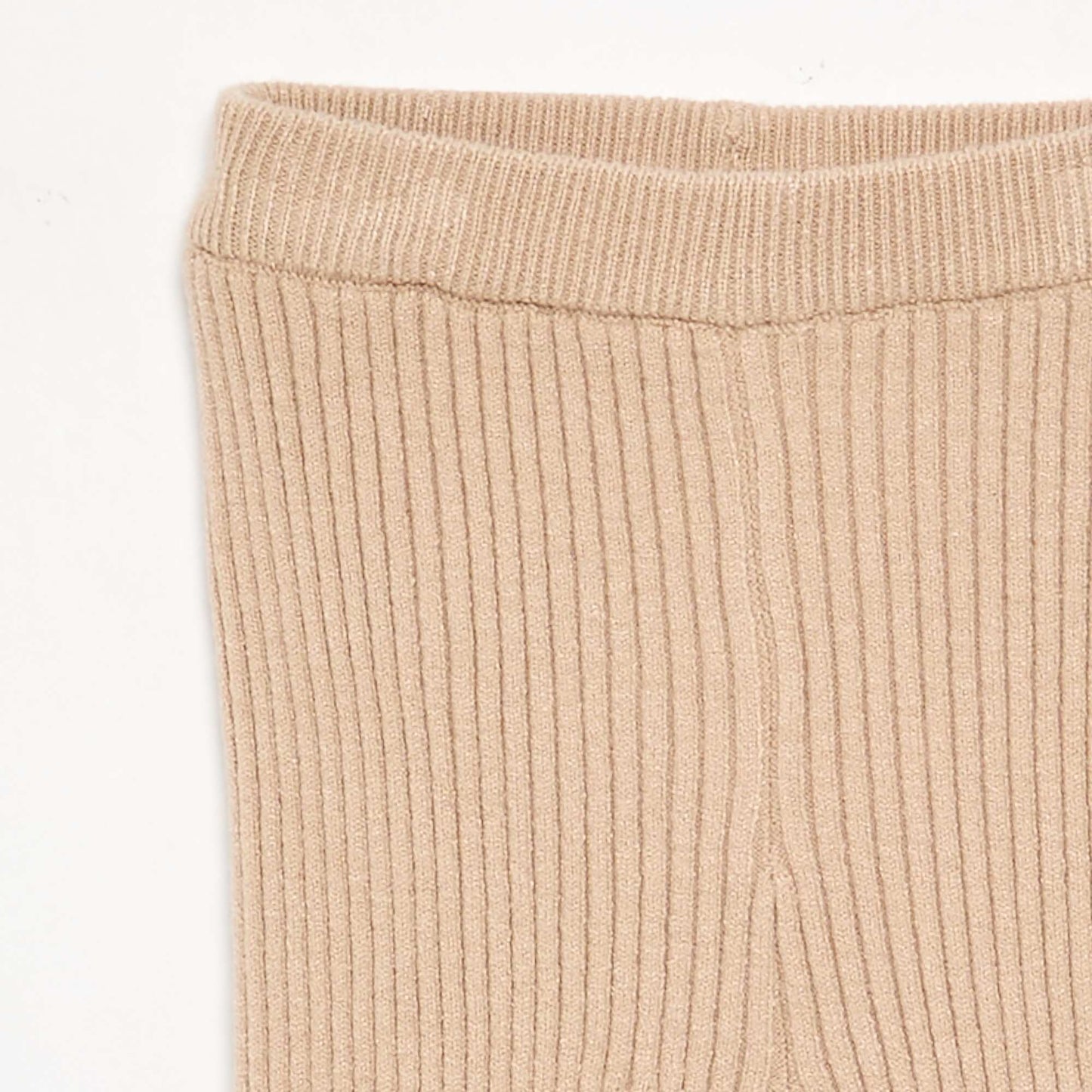 Solid Ribbed Knit Leggings BEIGE