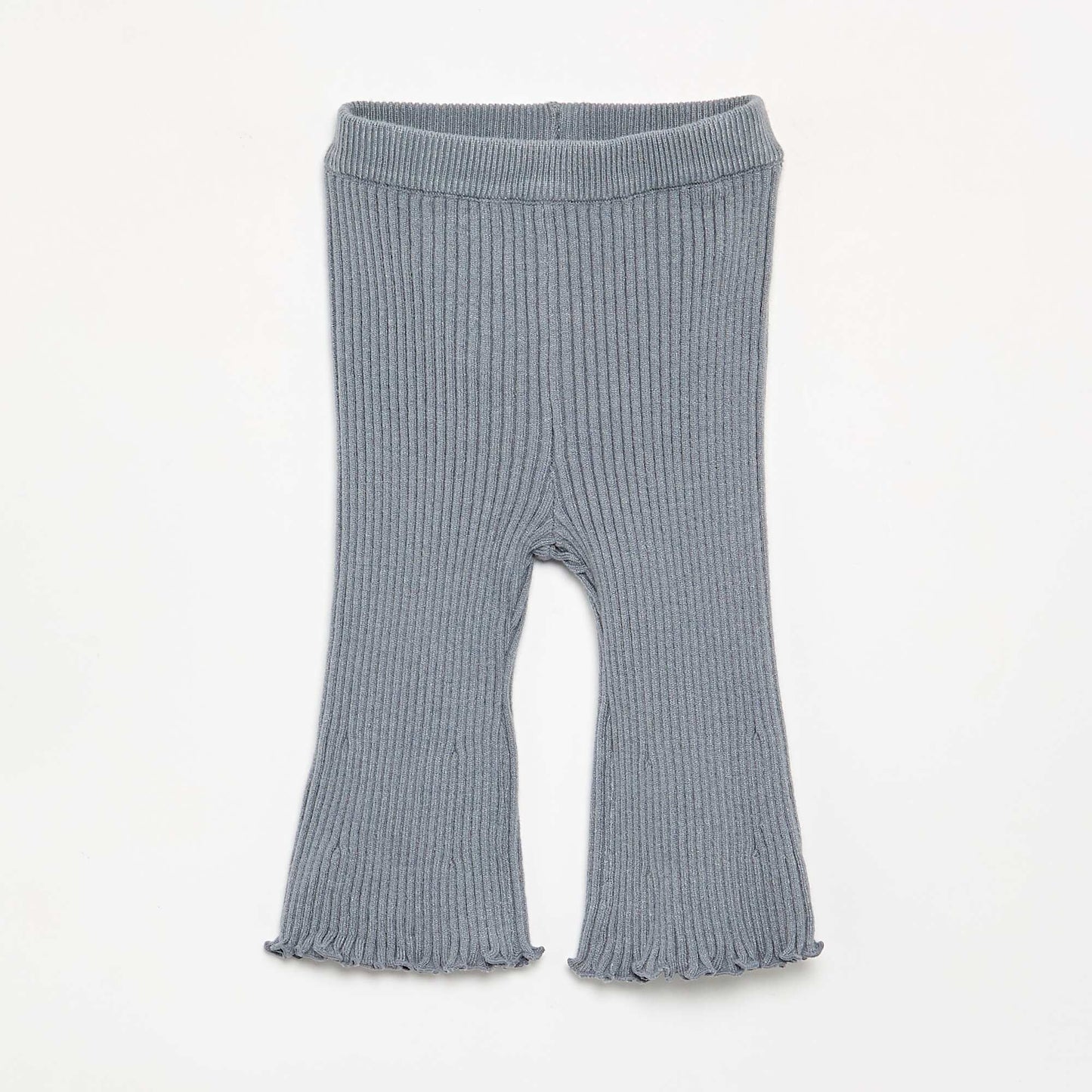 Solid Ribbed Knit Leggings BLUE
