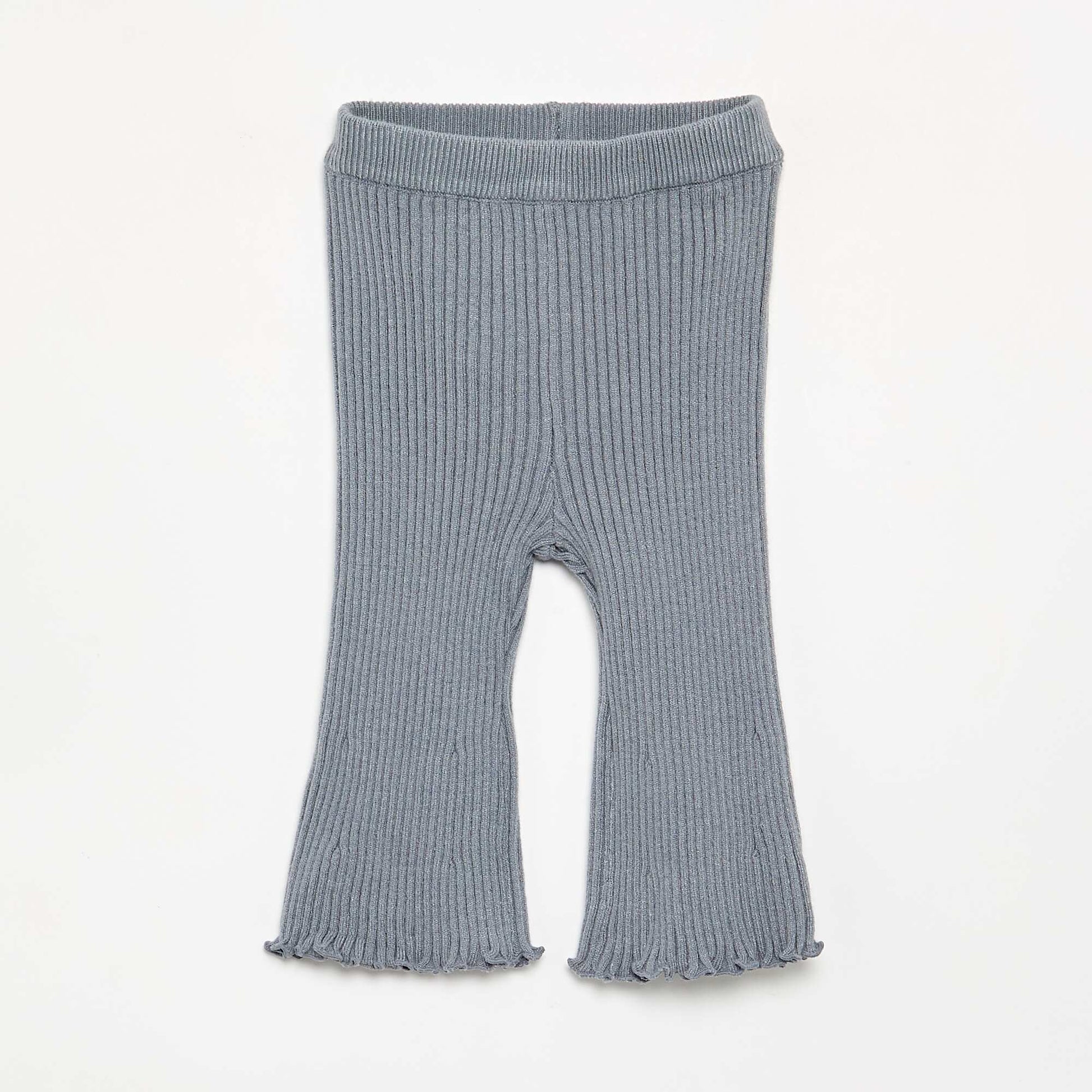 Solid Ribbed Knit Leggings BLUE