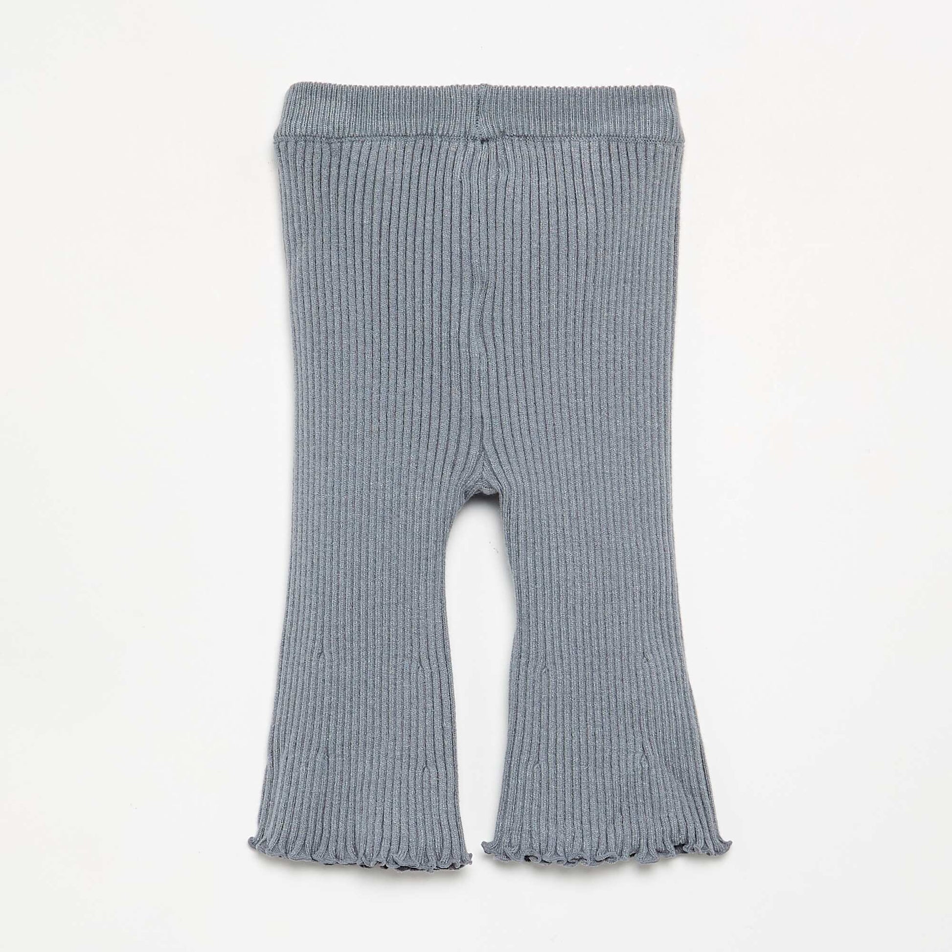 Solid Ribbed Knit Leggings BLUE