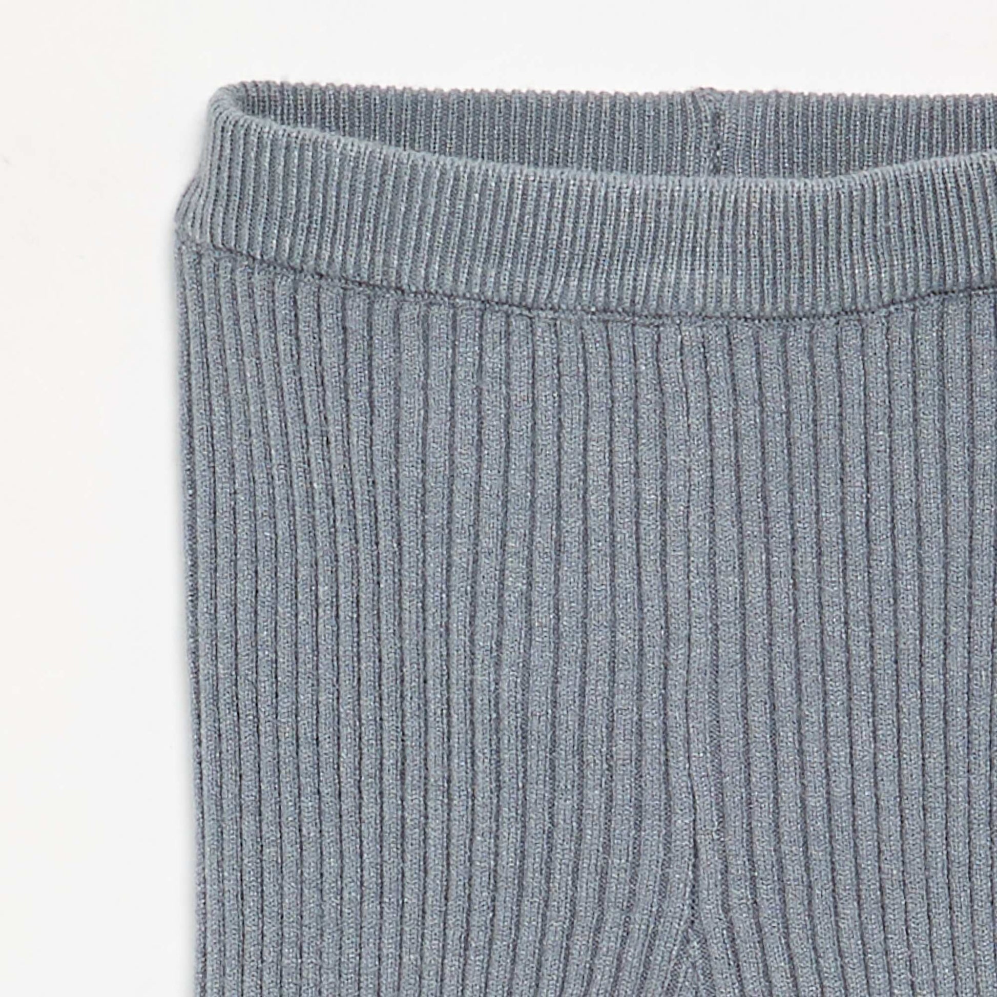 Solid Ribbed Knit Leggings BLUE