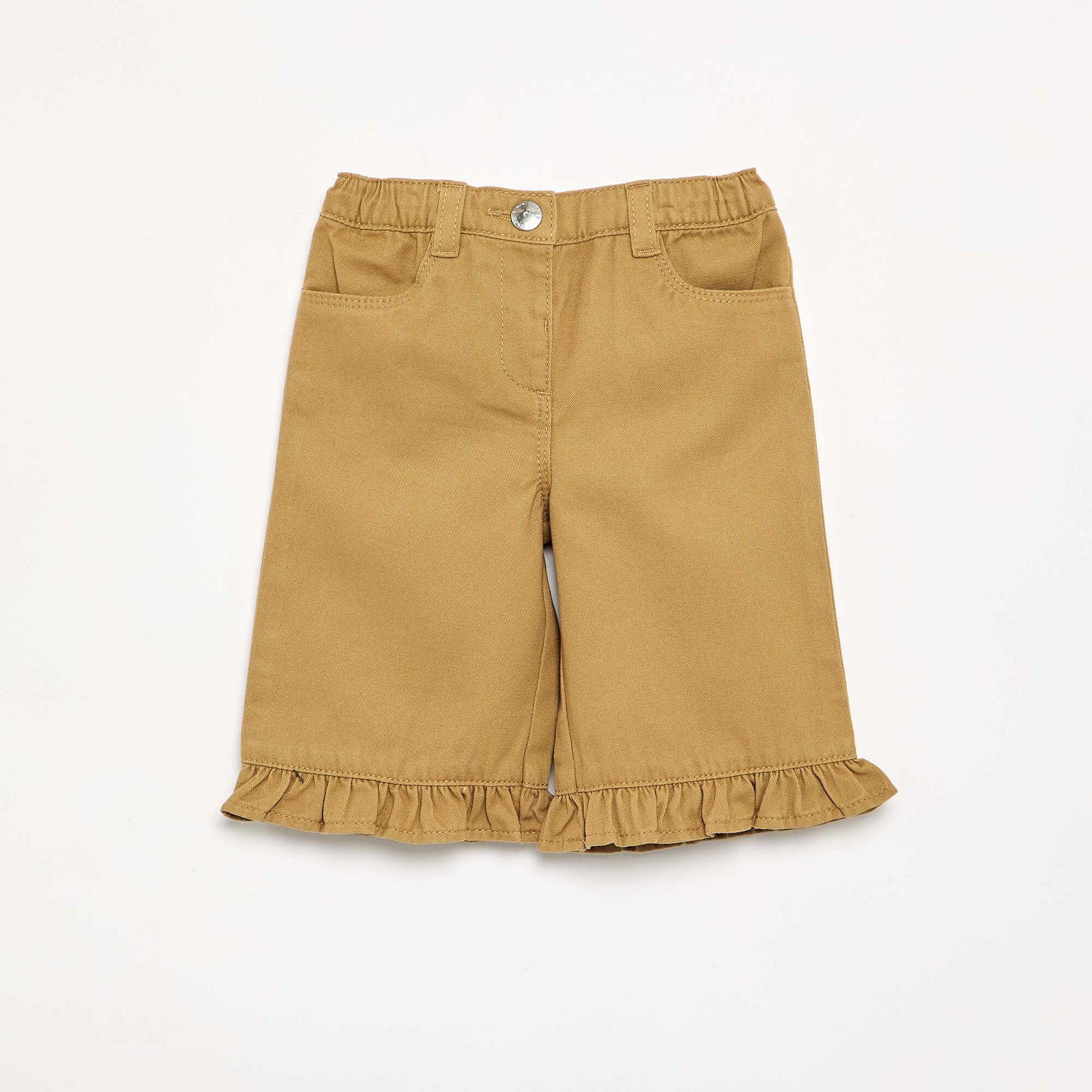Solid Ruffled Hem Trousers GREEN