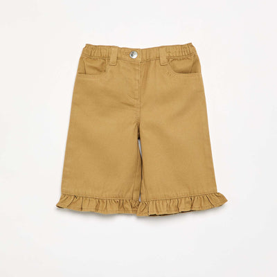 Solid Ruffled Hem Trousers GREEN