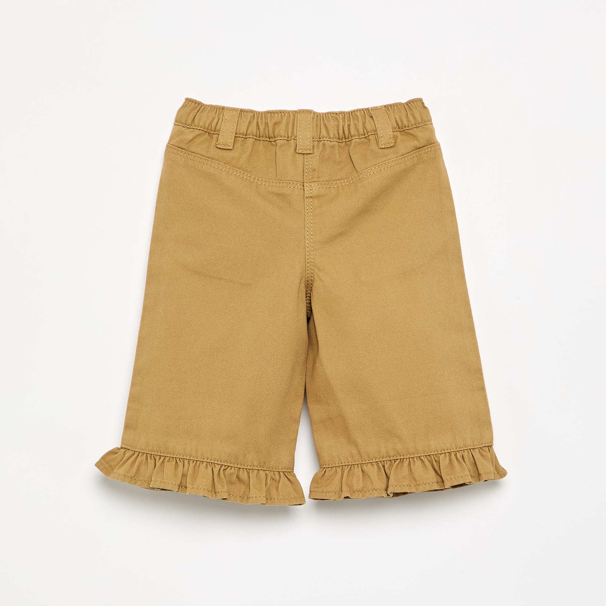 Solid Ruffled Hem Trousers GREEN