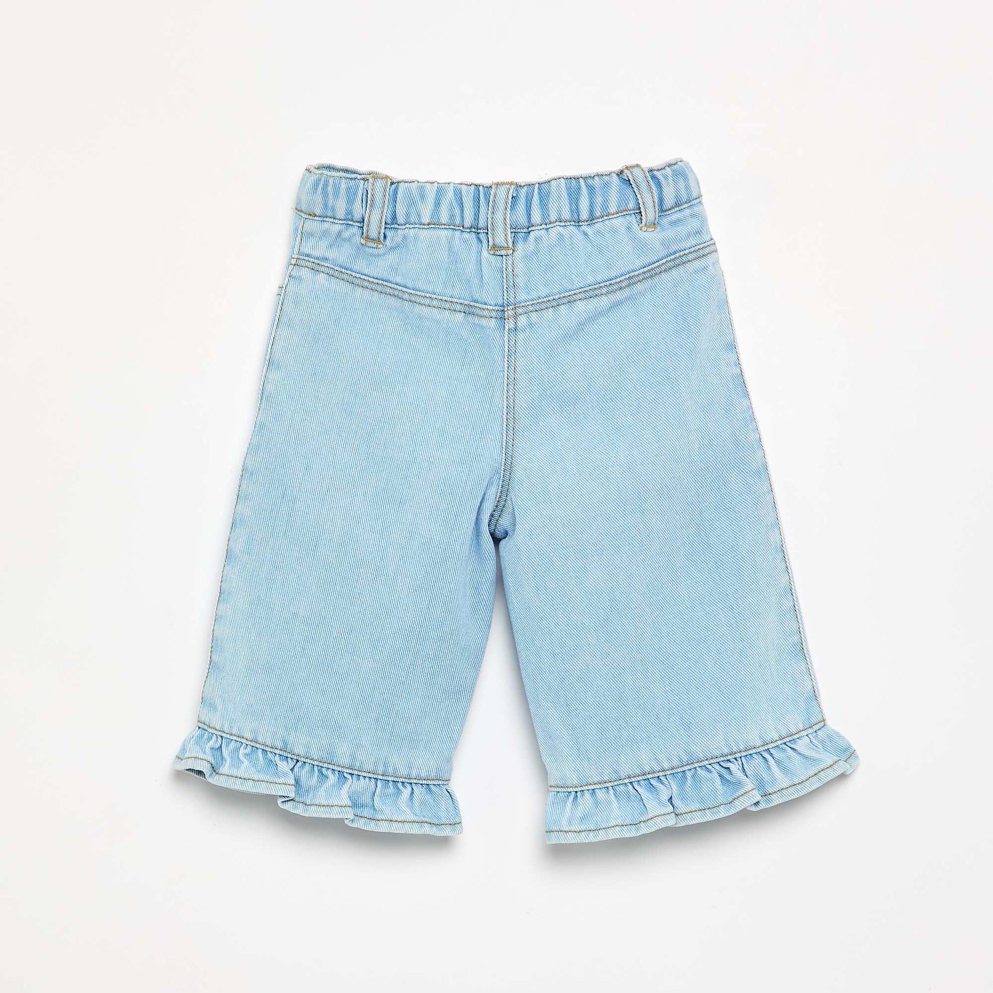Wide-leg denim pants with ruffles BLUE