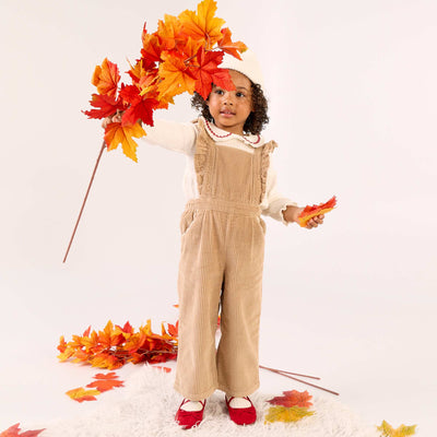 Solid Corduroy Dungarees BEIGE