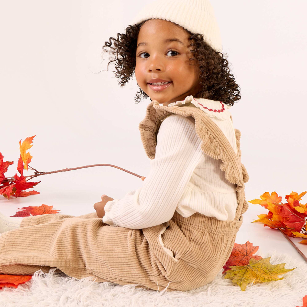 Solid Corduroy Dungarees BEIGE