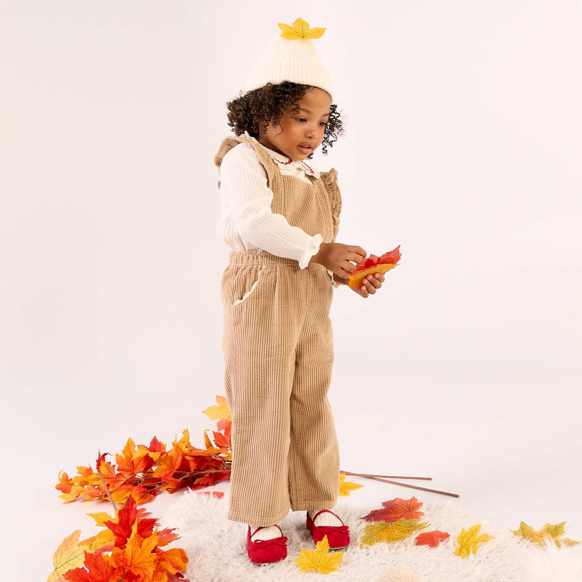 Solid Corduroy Dungarees BEIGE