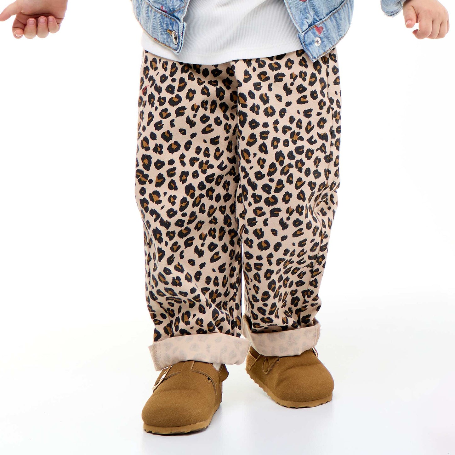 Leopard Print Twill Pants BEIGE