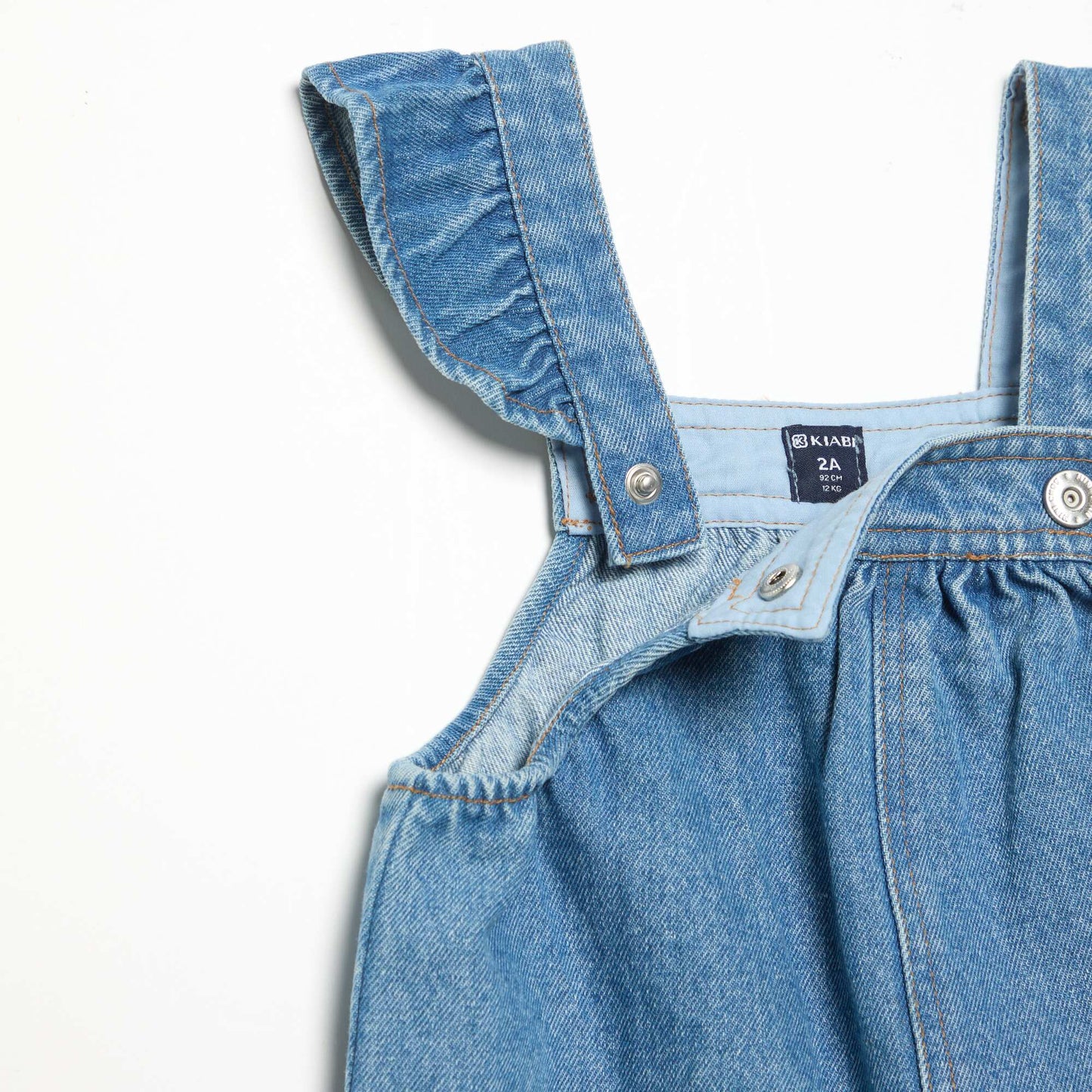 Denim overalls with ruffled straps BLUE