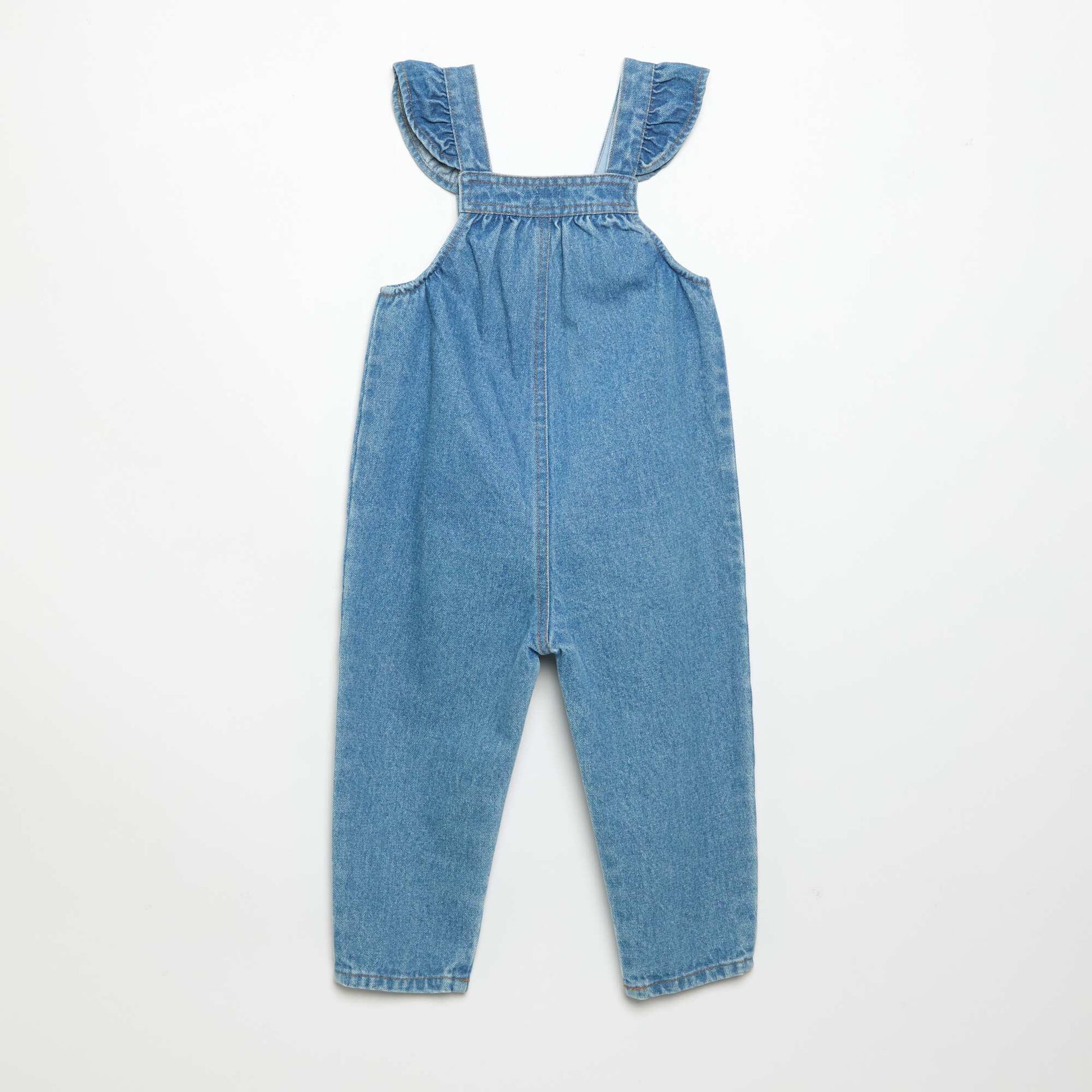 Denim overalls with ruffled straps BLUE