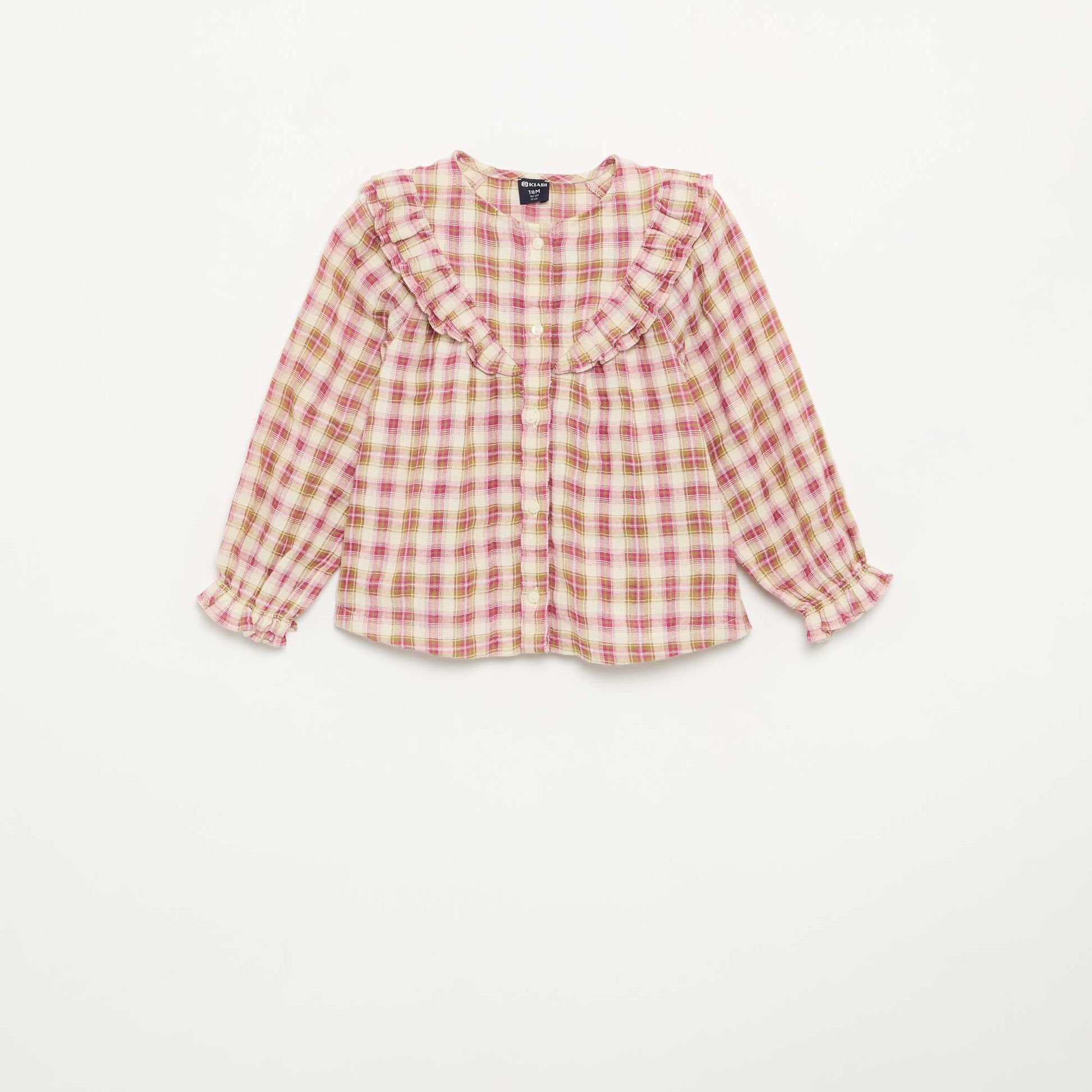 Long-sleeved cotton gauze blouse with ruffles PINK