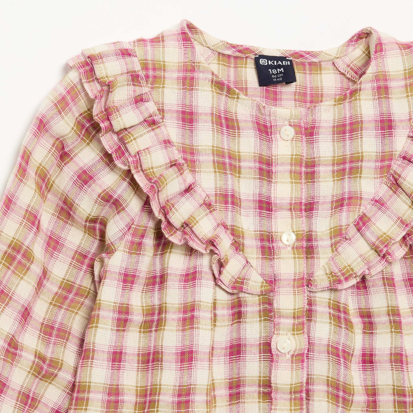 Long-sleeved cotton gauze blouse with ruffles PINK