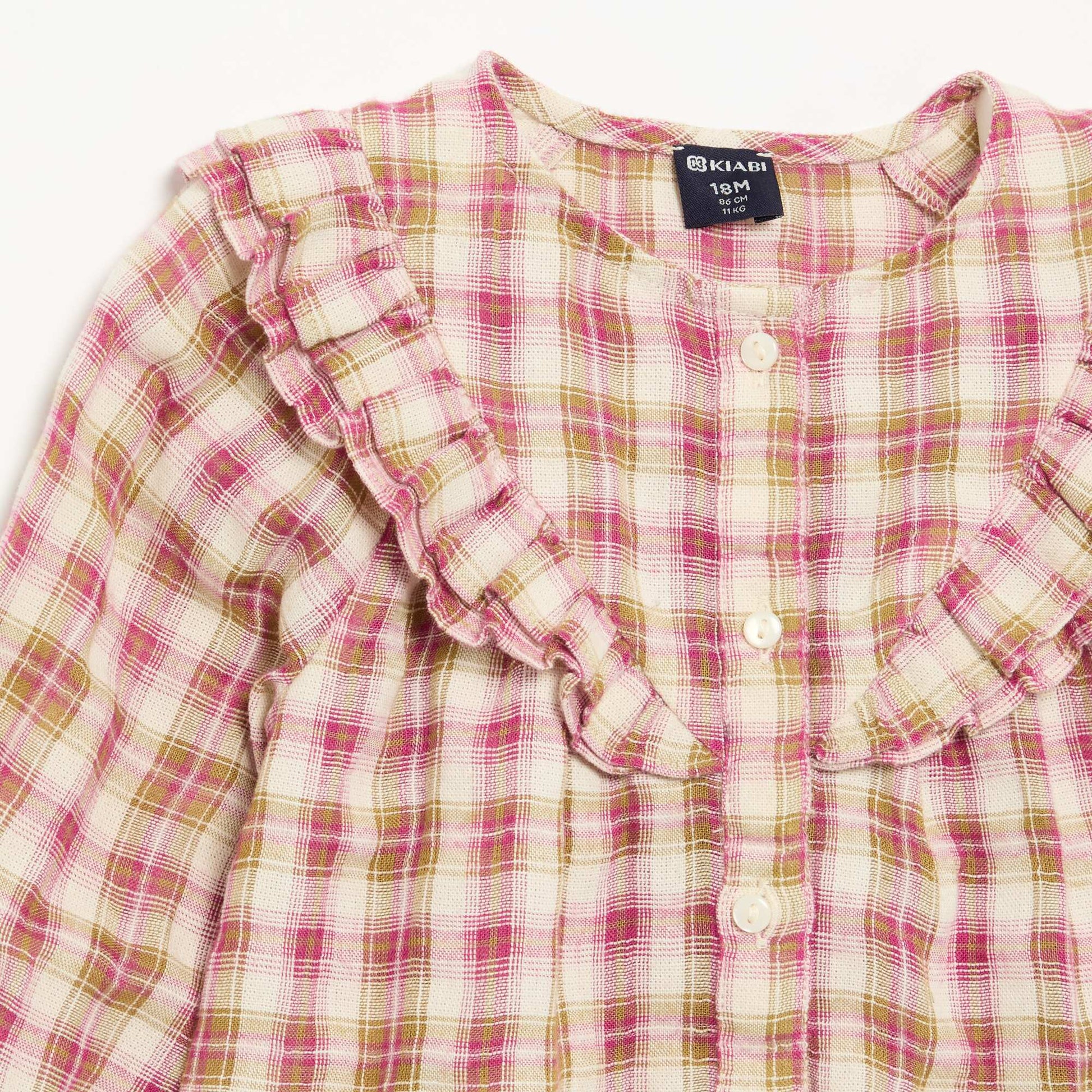 Long-sleeved cotton gauze blouse with ruffles PINK