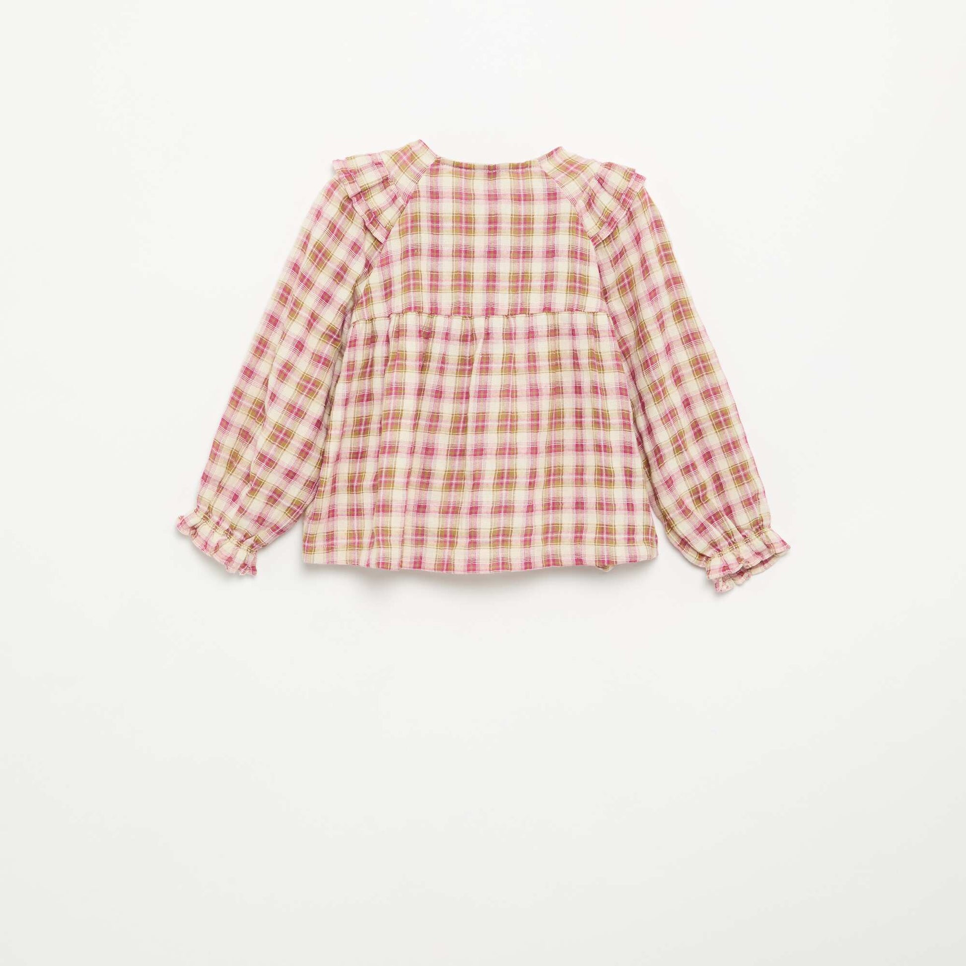 Long-sleeved cotton gauze blouse with ruffles PINK