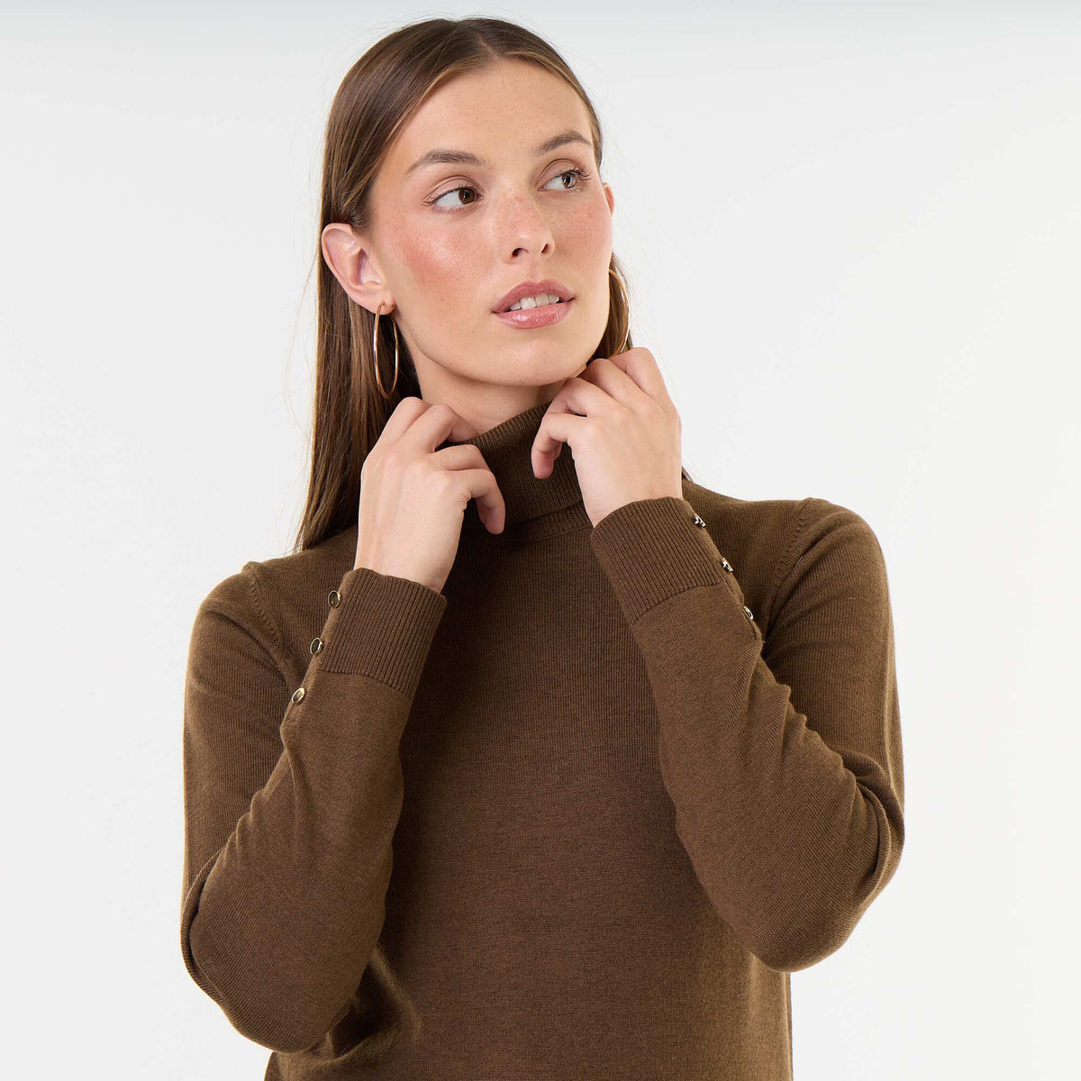 Fine Gauge Turtleneck Sweater BROWN