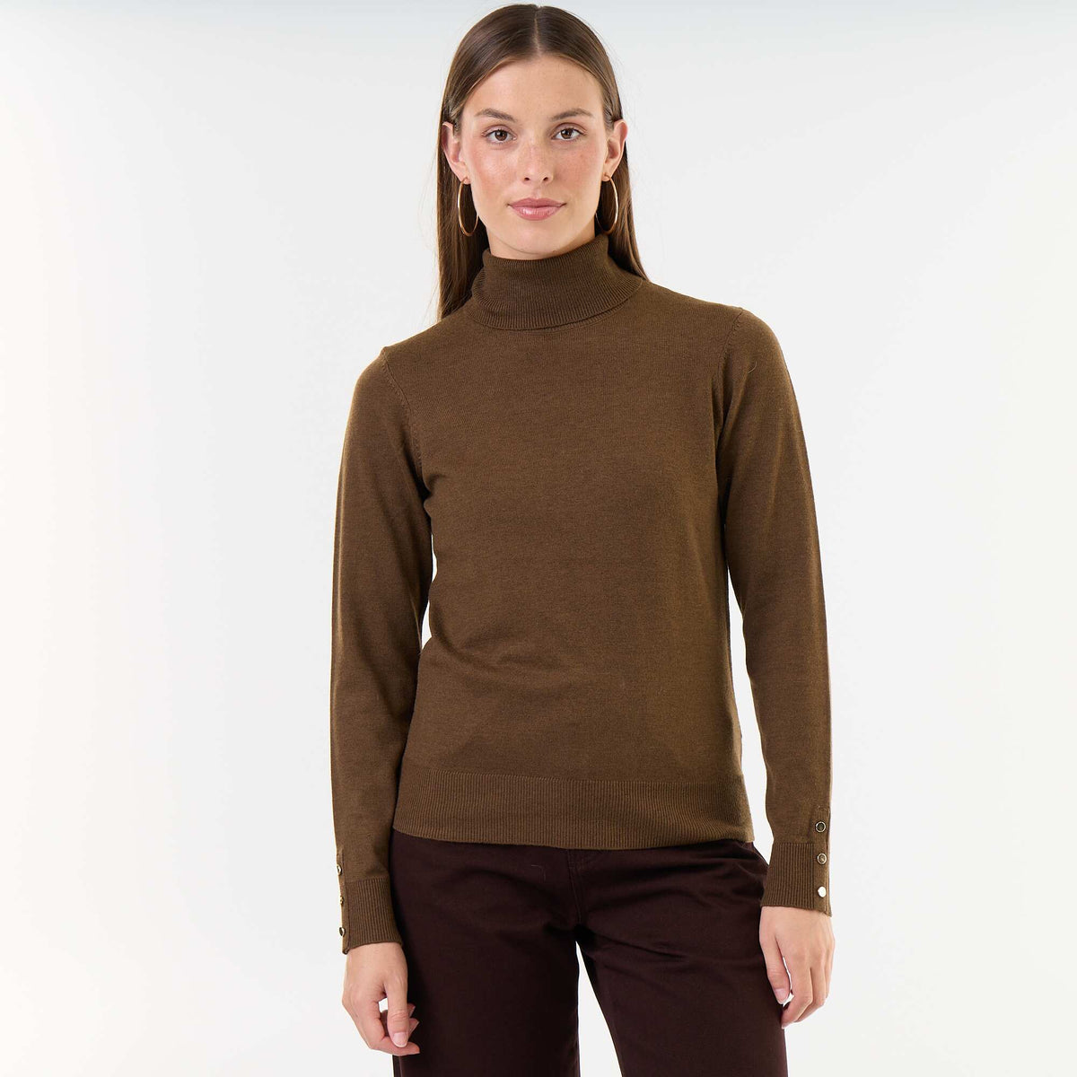Fine Gauge Turtleneck Sweater BROWN