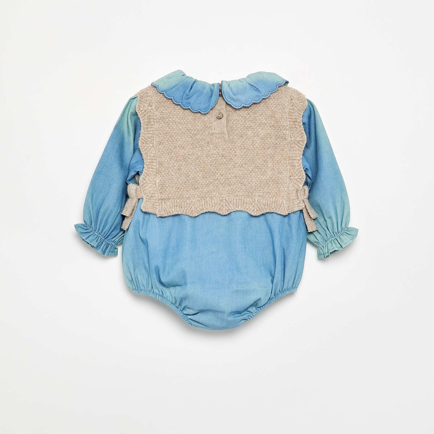 Knit and Denim Romper BEIGE