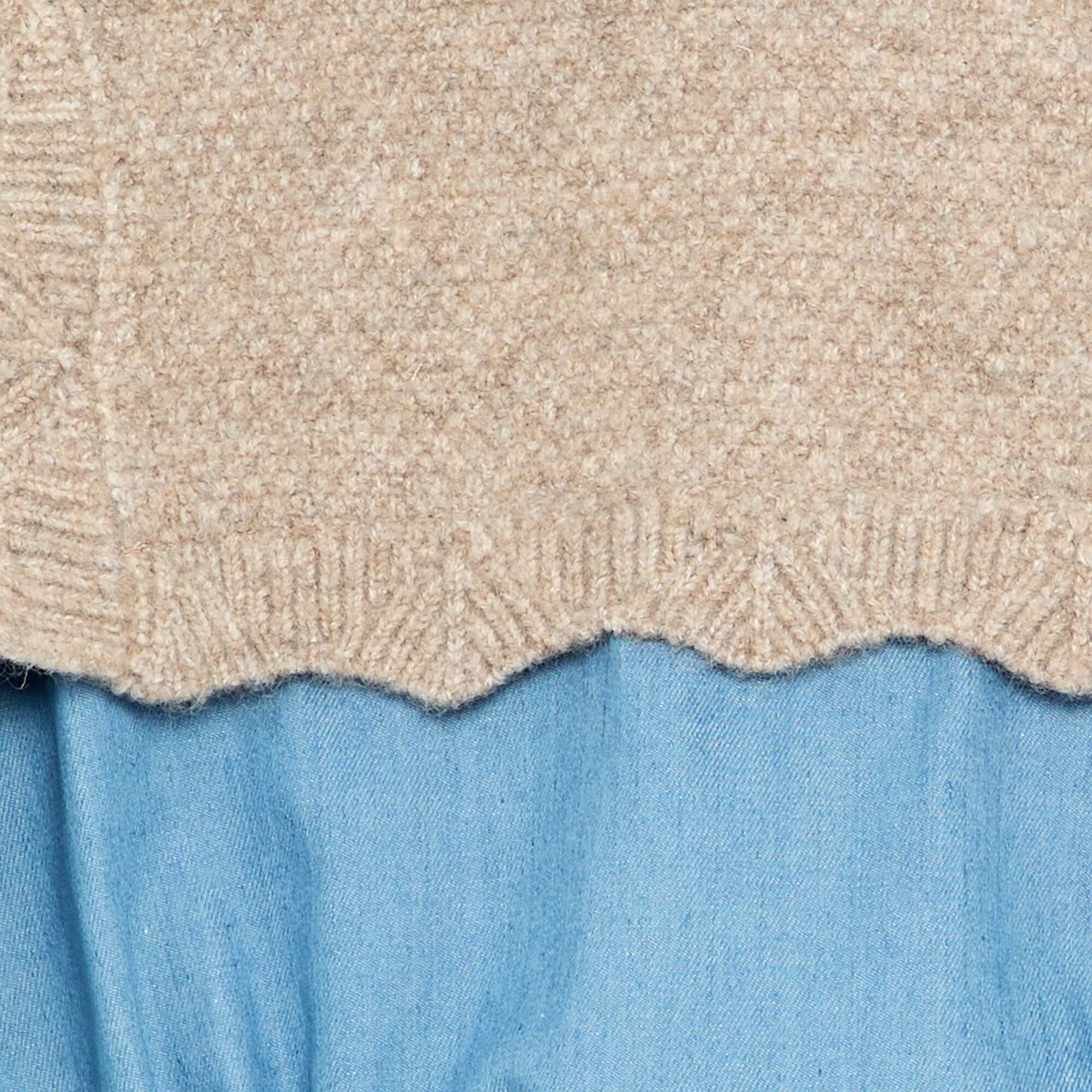 Knit and Denim Romper BEIGE