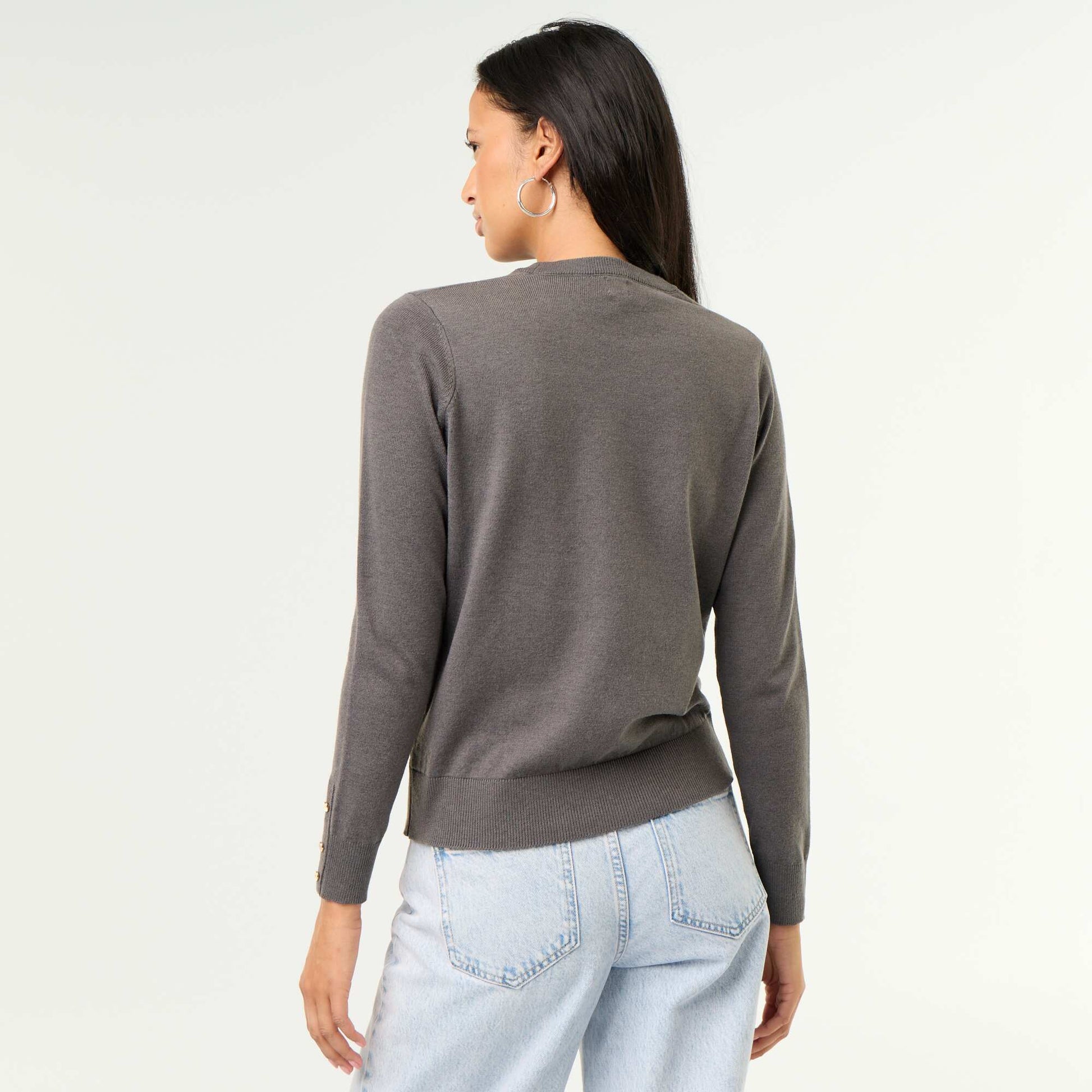 Fine Gauge Knit Round Neck Sweater GREY