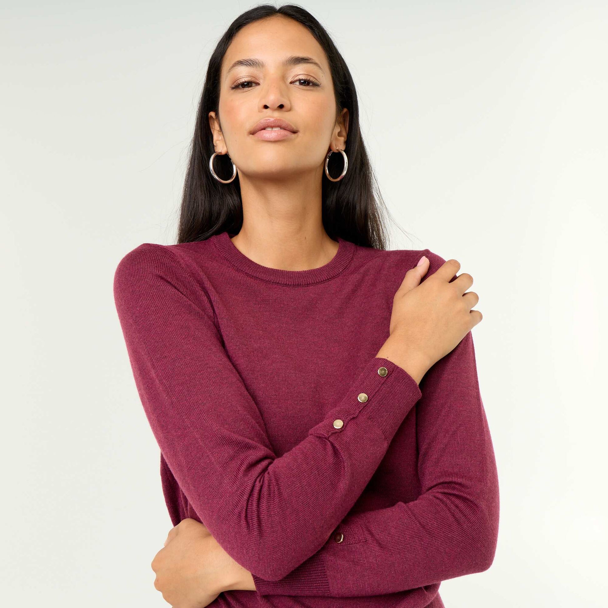 Fine Gauge Knit Round Neck Sweater PURPLE
