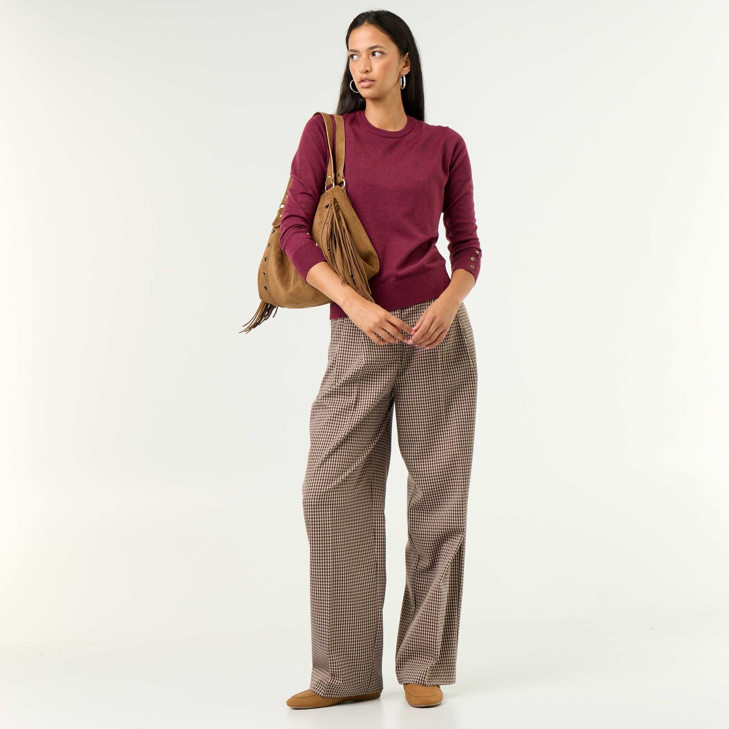 Fine Gauge Knit Round Neck Sweater PURPLE