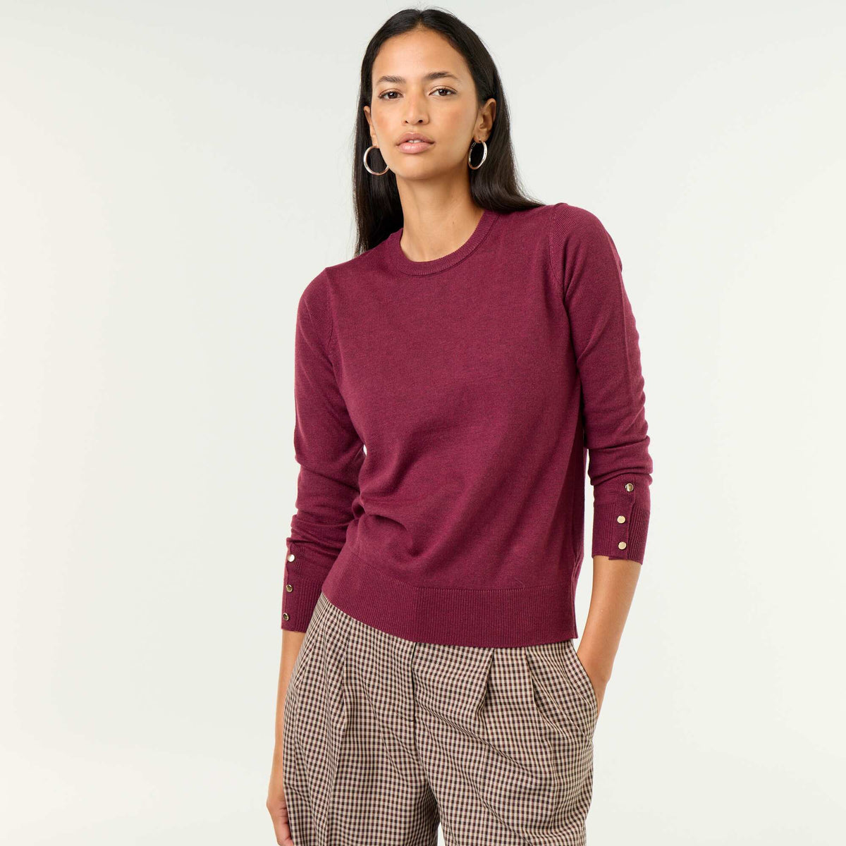 Fine Gauge Knit Round Neck Sweater PURPLE
