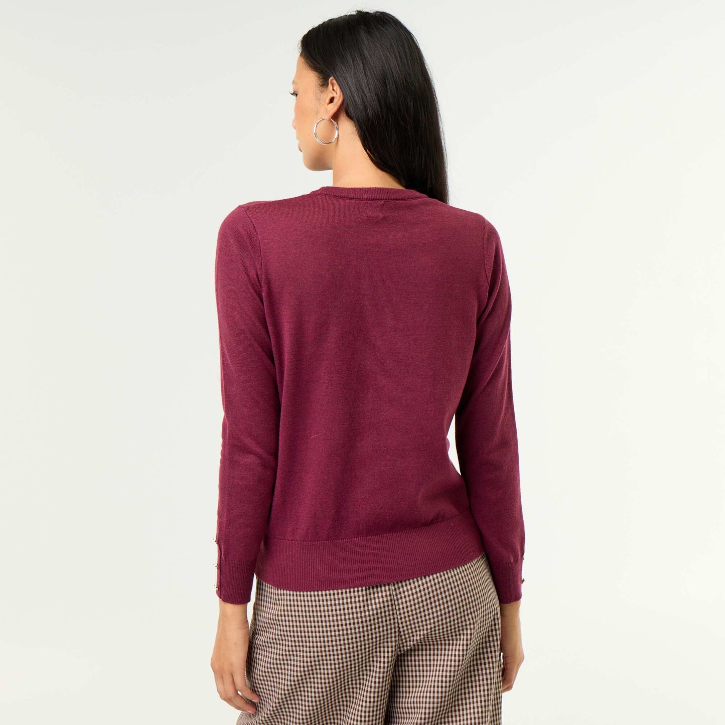 Fine Gauge Knit Round Neck Sweater PURPLE