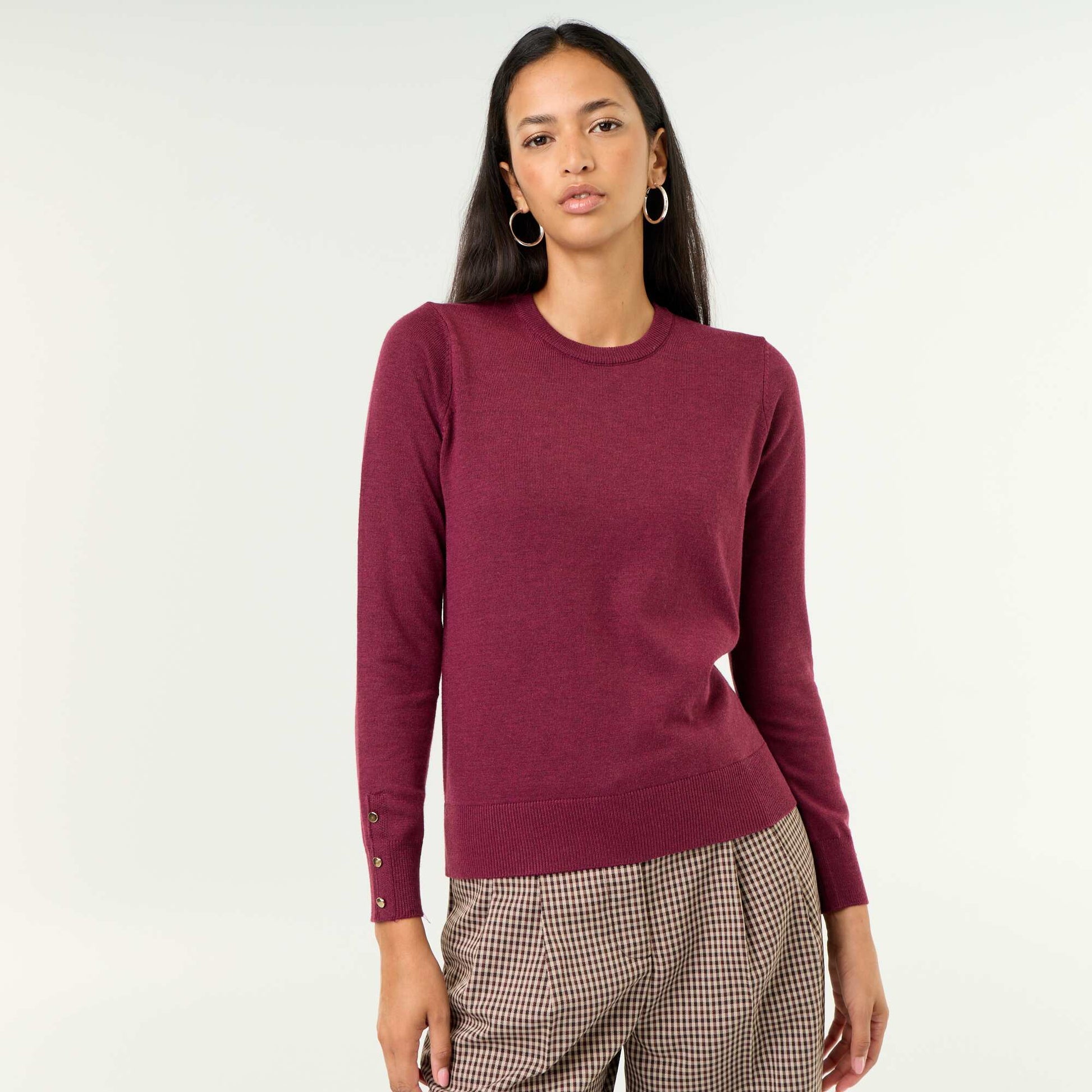 Fine Gauge Knit Round Neck Sweater PURPLE